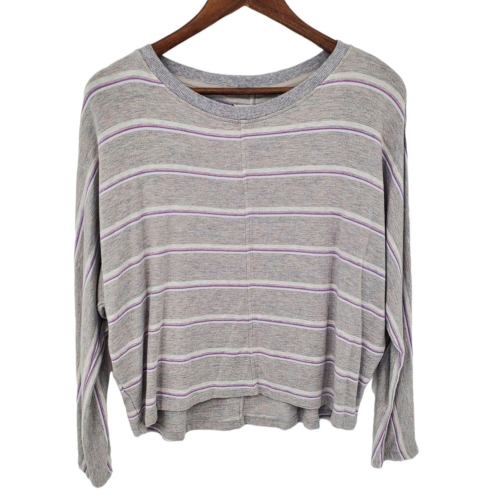Lou And Grey Womens M Gray Lavender Striped Dolman‎ Soft Knit Casual Pullover